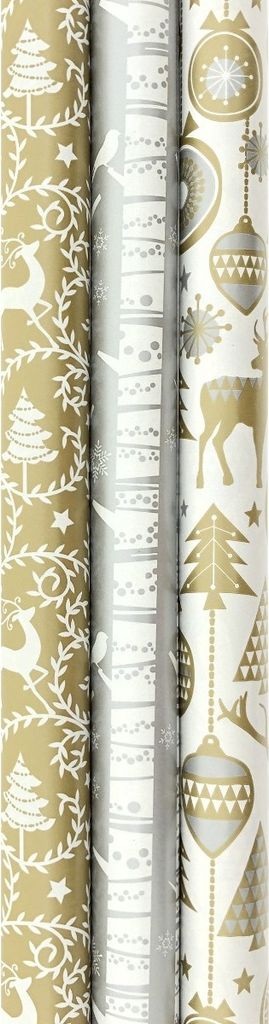 Sortiment Silbernes und goldenes Luxus-Weihnachtspapier, Geschenkpapier, Geschenkpapier – 200 x 70 cm – 3 Rollen