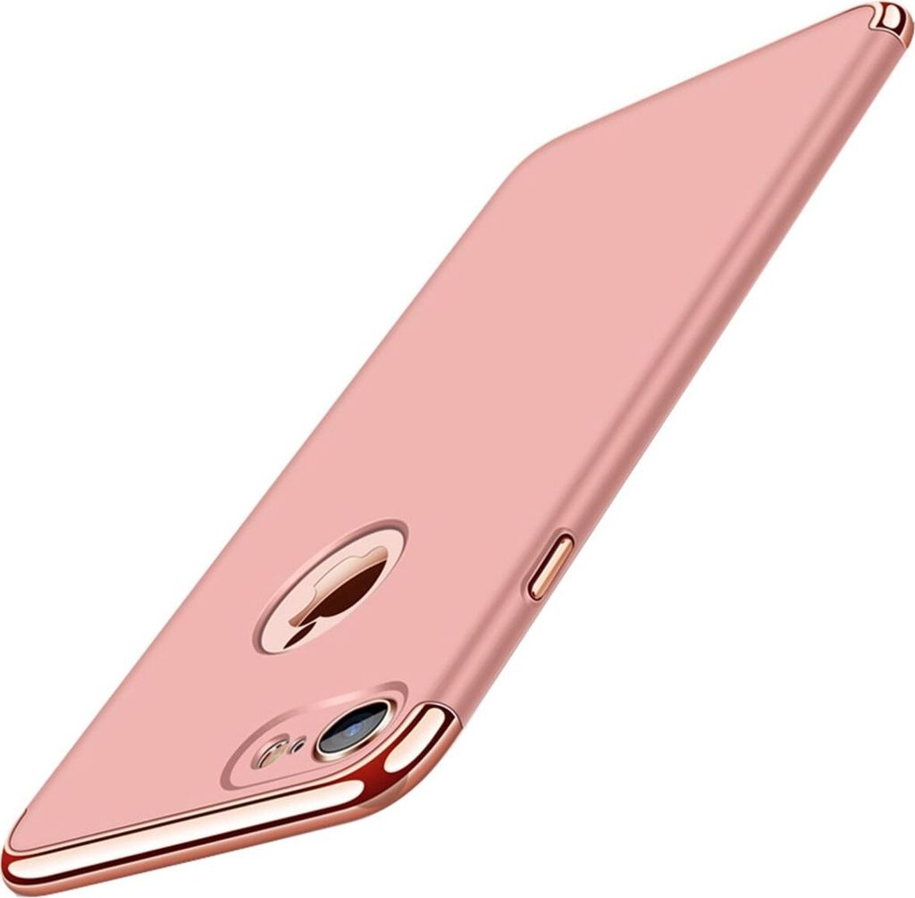Handy Hülle Schutz Case für Apple iPhone 8 Bumper 3 in 1 Cover Chrom Rose Gold
