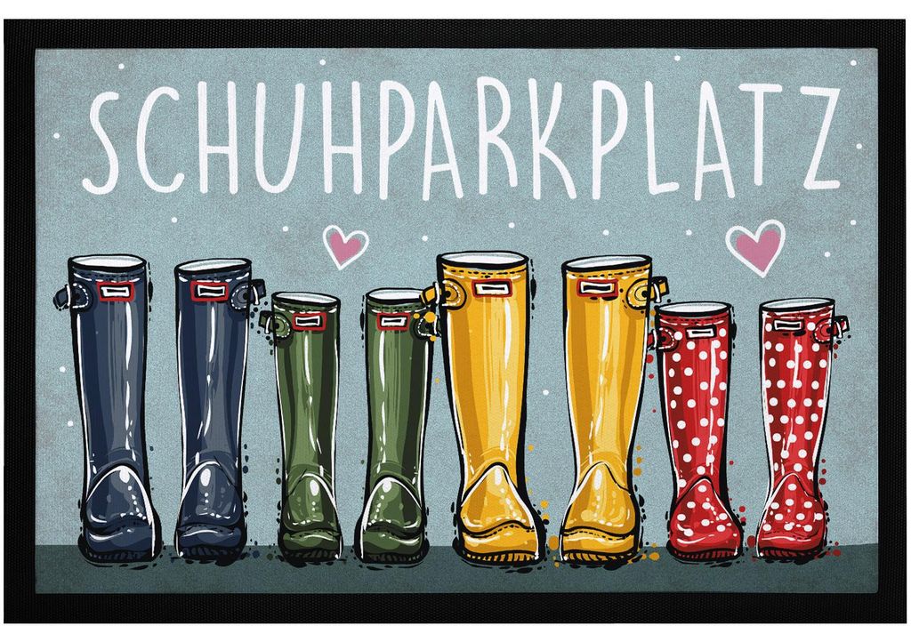 Fußmatte Schuhparkplatz Motiv lustig Gummistiefel Familie Produktbild 