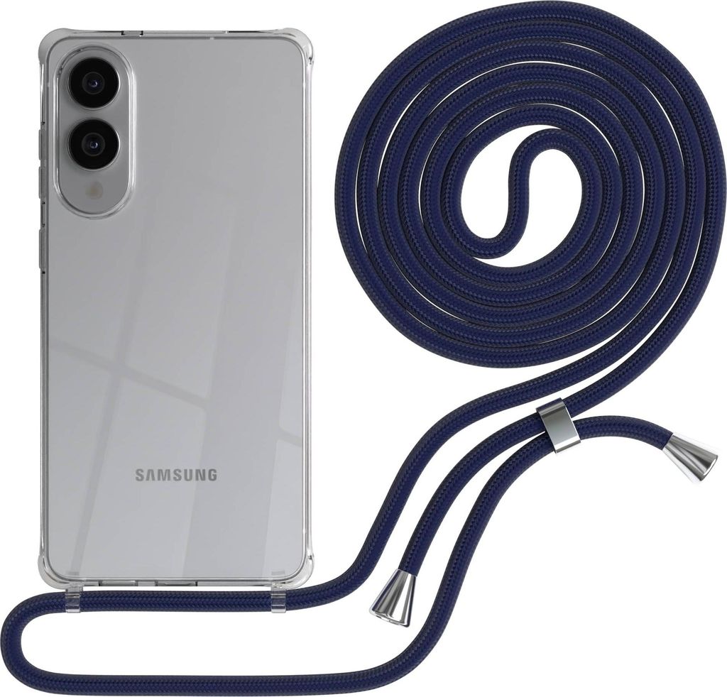 Samsung Galaxy S25 Edge Case Chain Set Eyelets Navy Blue Clips Silver