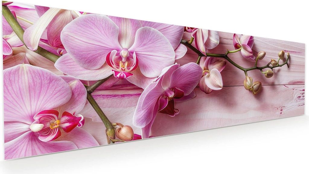 Glasbild 120x40cm in XXL für Wohnzimmer, Schlafzimmer Motiv Orchideen Holz Hintergrund
