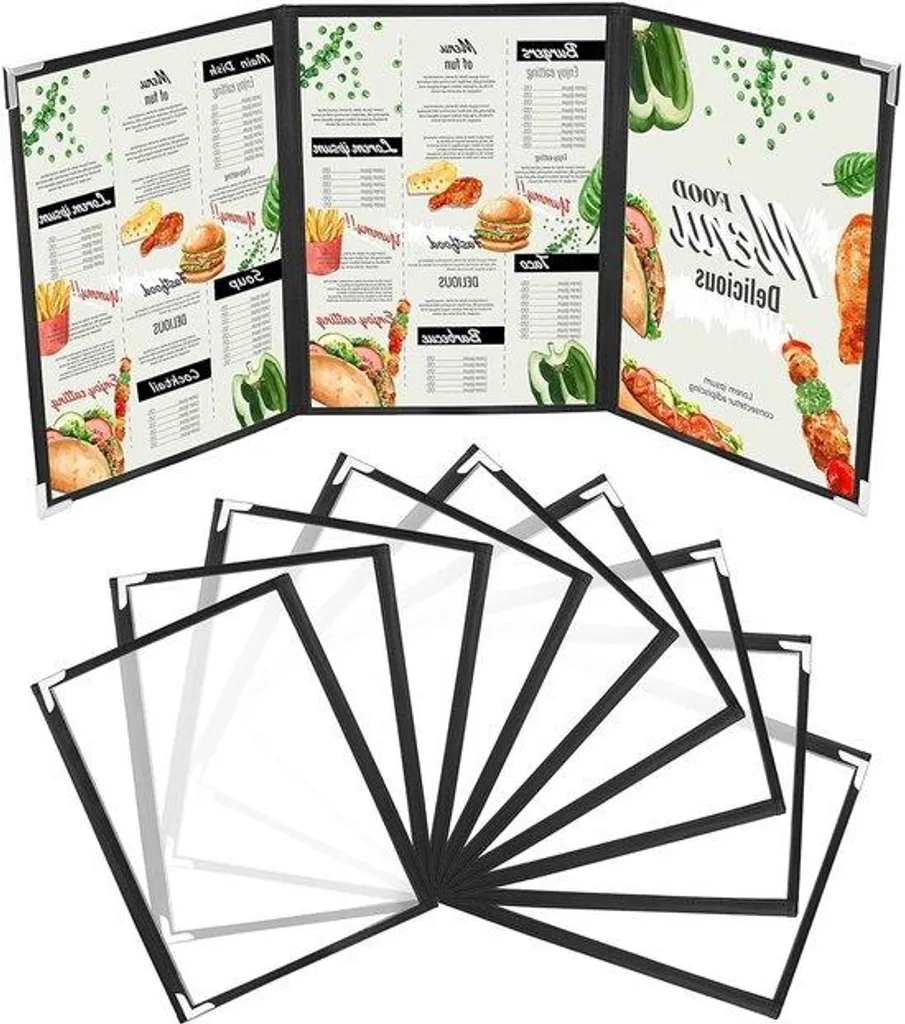 Pochettes de menu A5 noires en lot de 10 pour cartes de restaurants