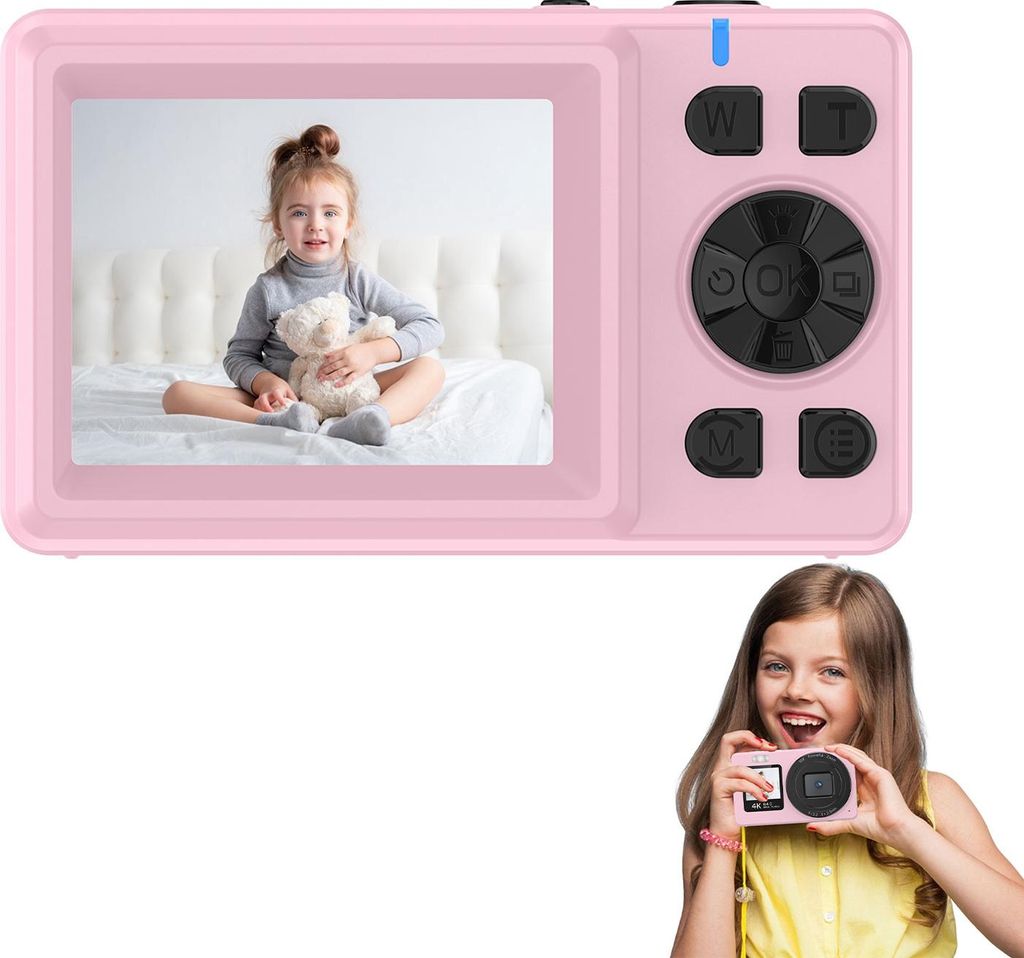 4K Dual-Screen-Digitalkamera, automatischer Fokus, 18-facher Zoom, tragbares 2,4-Zoll-Display für Studenten, Teenager, Kinder, Rosa