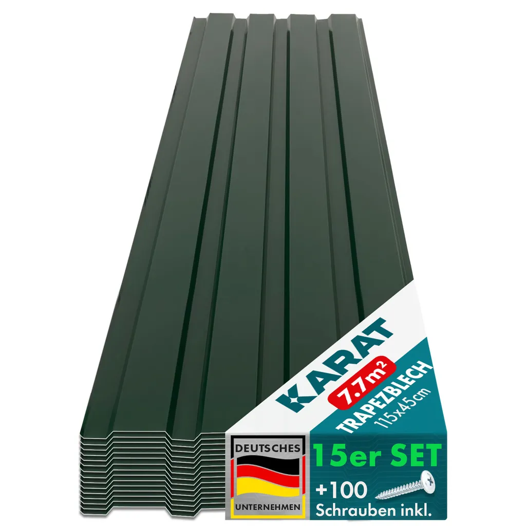Lastre Lamiera Zincata Verde 115x45 cm | Kit 15 Pezzi + 100 Viti