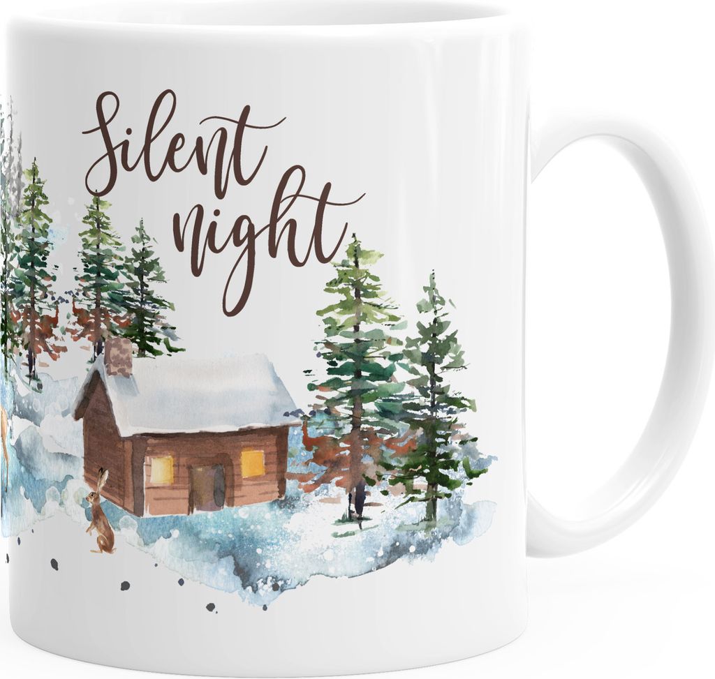 Kaffee-Tasse Weihnachten Winter Schnee Silent Night Christmas Weihnachts-Tase Kaffeetasse Teetasse Keramiktasse Autiga weiß unisize