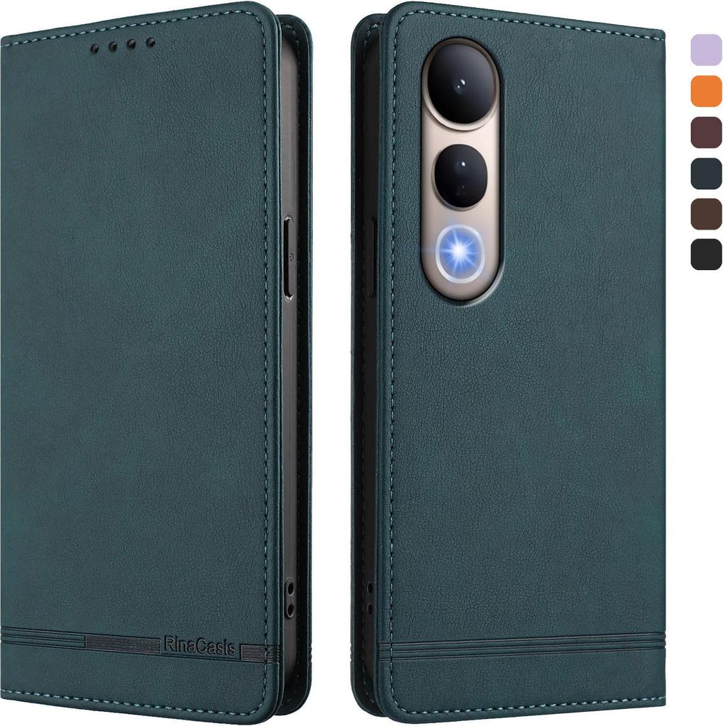 Hülle für Vivo V50 Lite 5G/4G, Retro Kunstleder Ständer Klapphülle mit Kartenfächer und Magnetische Grün