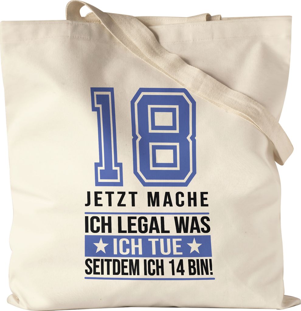18 Jahre Legal Unsinn Machen Jutebeutel Stoffbeutel Canvas Spruch Lustig Humorvoll Strafbar Jugendlich