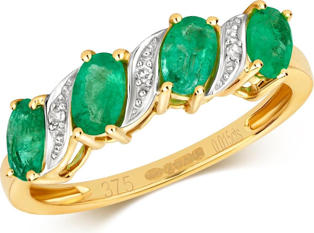 Raffinierter 9 Karat (375) Gold Damen - Diamant Ring Brillant-Schliff H - PK mit Smaragd, 57 (18.1); TRS28686RSP