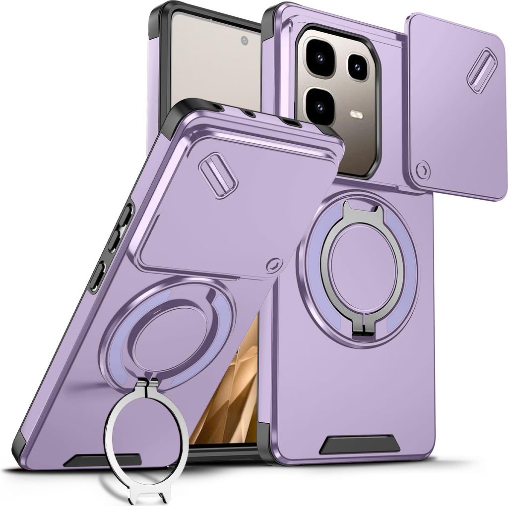 Handyhülle für Infinix Note 50 Pro+ Dual-Layer Stoßfest Militär Hülle mit Dia Kameraschutz und Magnetisch Ring Ständer Lila