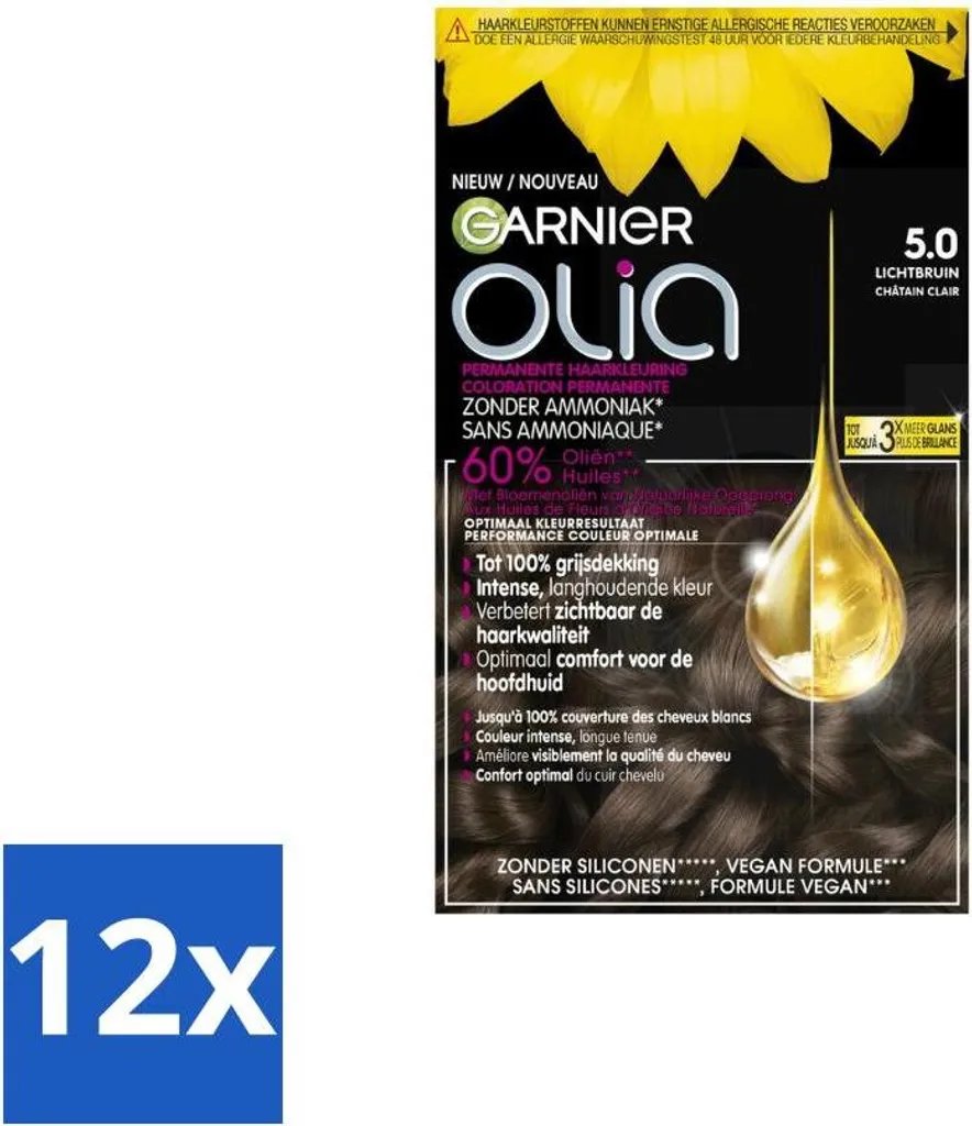 Garnier Olia 5 Coloration 60% d'Huiles Châtain Clair sans Ammoniaque x12
