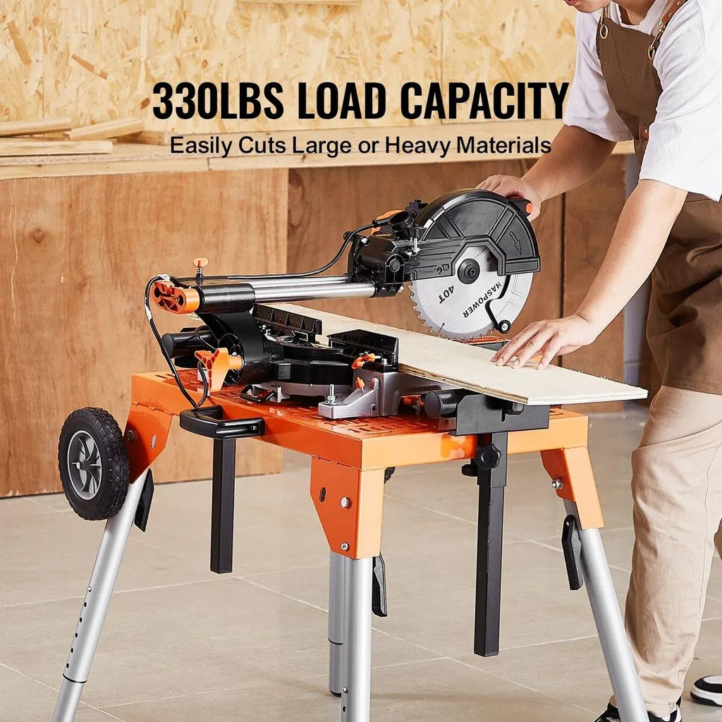 Support Scie à Onglet Réglable à Roulettes Capacité de Charge 330 lb
