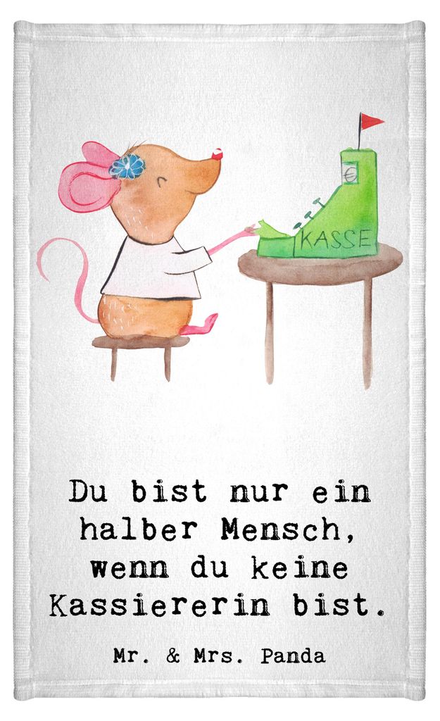 Mr. & Mrs. Panda Handtuch Kassiererin Herz - Weiß - Geschenk, Gästetuch, Frotteehandtuch, Spruch, gästehandtuch klein, Kassenwartin, Witzig, Lus...