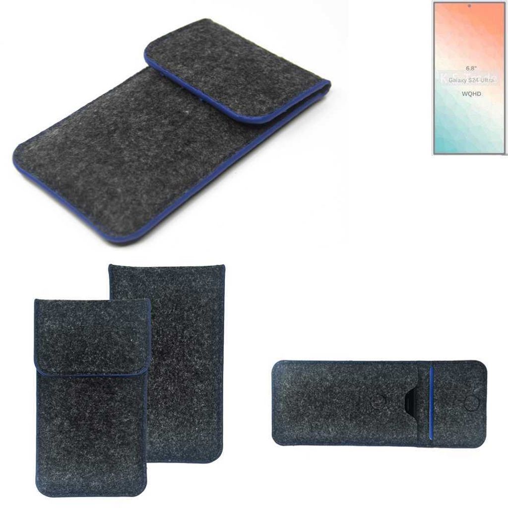 K-S-Trade Handy-Hülle Schutz-Hülle kompatibel mit Samsung Galaxy S24 Ultra Filztasche Pouch Tasche Case Sleeve Filzhülle dunkelgrau, blauer Rand