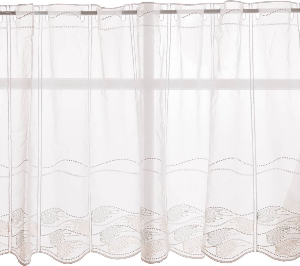 Scheibengardinen Meterware nähfrei Stickerei modern weiß grün 60cm H