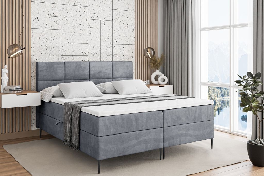 ALTDECOR Boxspringbett mit Schwarz Füßen, Matratze und Lattenrost, Boxbett, Topper, Polsterbett mit Bettkasten, Bett mit Stauraum H4-Matratze, Do...