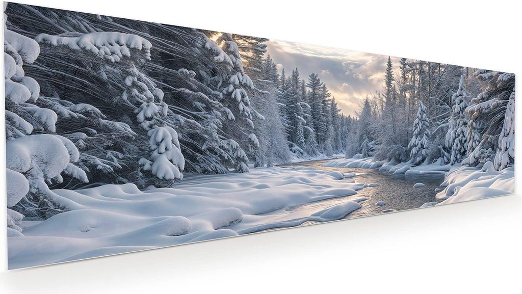 Glasbild 120x40cm in XXL für Wohnzimmer, Schlafzimmer Motiv Winterfluss
