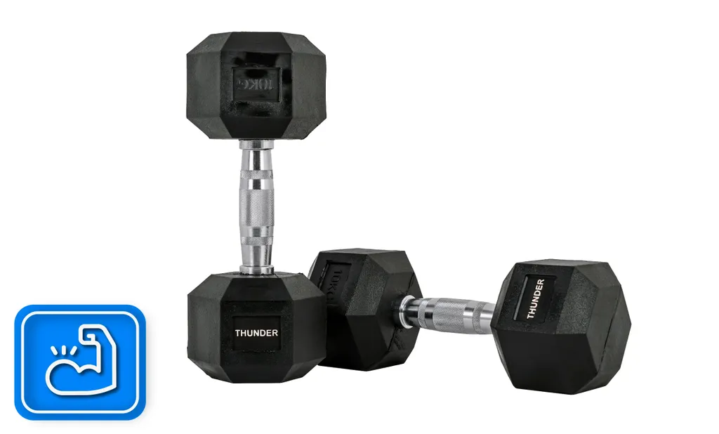 THUNDER® Haltère Hexagonal 10 kg en Acier et Caoutchouc Noir - Unité