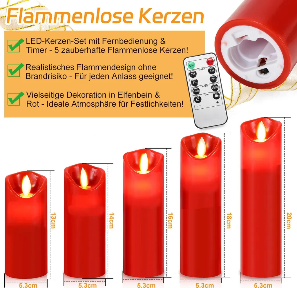 Set 10 Candele LED Rosse Jayseuw - Effetto Fiamma Mobile e Remote