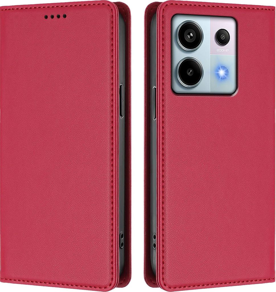 Handyhülle für Xiaomi Redmi Note 13 Pro 5G, Kunstleder Klapphülle Stoßfeste Magnetische Hülle mit Ständer Rot
