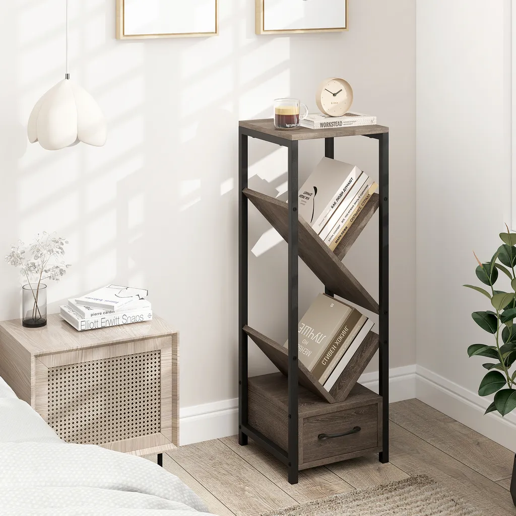 Meuble de rangement haut pour petit salon avec étagères et tiroir bois