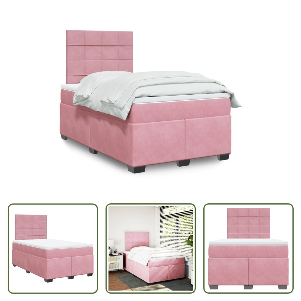 The Living Store Boxspringbett mit Matratze Rosa 120x200 cm Samt