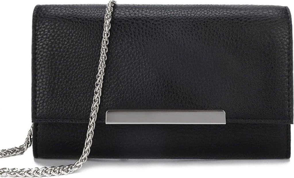 Clutch-Geldbörsen für Frauen, kleine Crossbody-Taschen und Sommer-Stroh-Strandhandtaschen mit Crossbody-Kettenriemen, Schwarzes PU.