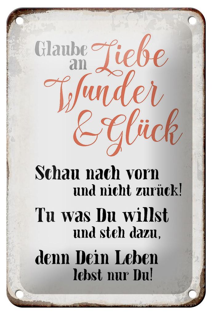 Blechschild Spruch 12x18cm glaube an Liebe Wunder Glück Produktbild 