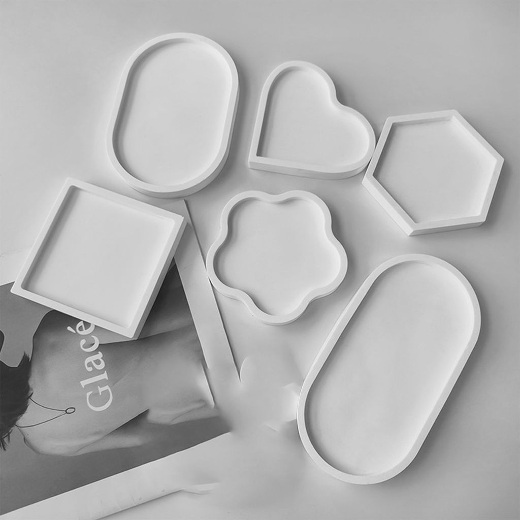 5 Stück Silikonform Tablett Untersetzer, Silikonform Untersetzer, Epoxidharz Rund Oval Hexagon Formen Set, DIY Untersetzer Silikon Formen Gießformen
