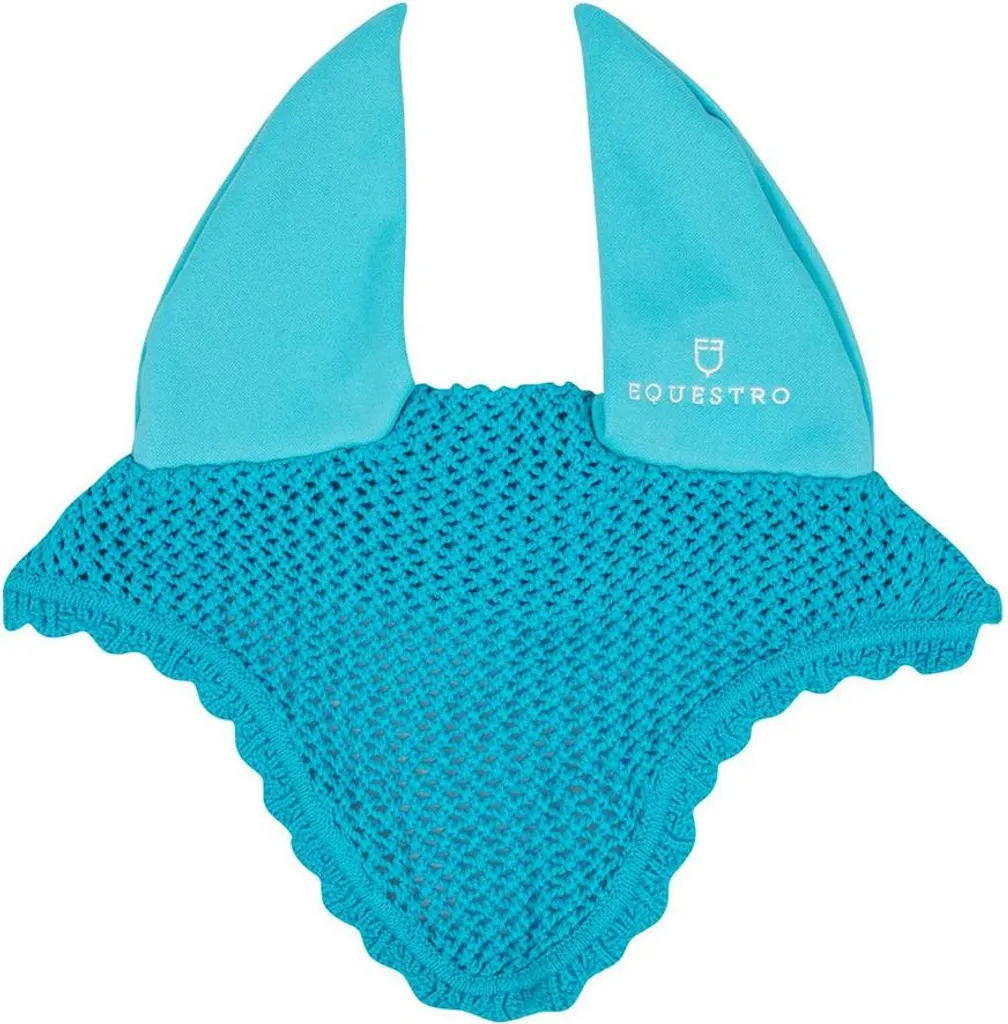 Bonnet anti-mouches pour cheval Equestro Knitted bleu pour l'extérieur