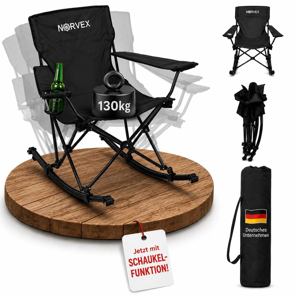 Campingstuhl faltbar, Schaukelstuhl outdoor, Klappstuhl, Produktbild  KI-generiertes Bild