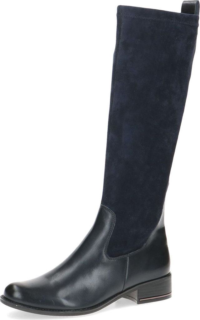 A single blue and black boot on a white background.