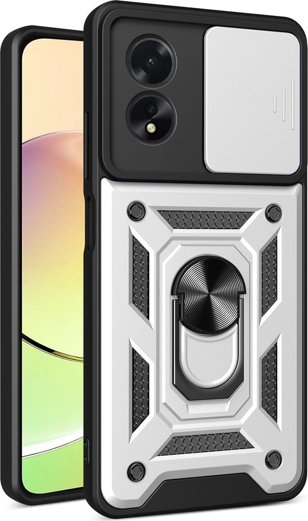 Hülle für Oppo A38 4G Magnetische Ring Ständer Halter Dia Kameraschutz TPU Bumper Silikon Schutzhülle Silber