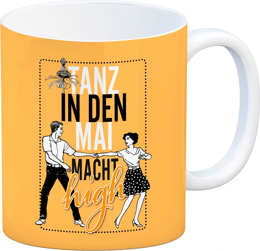 Tanz in den Mai Kaffeebecher in orange