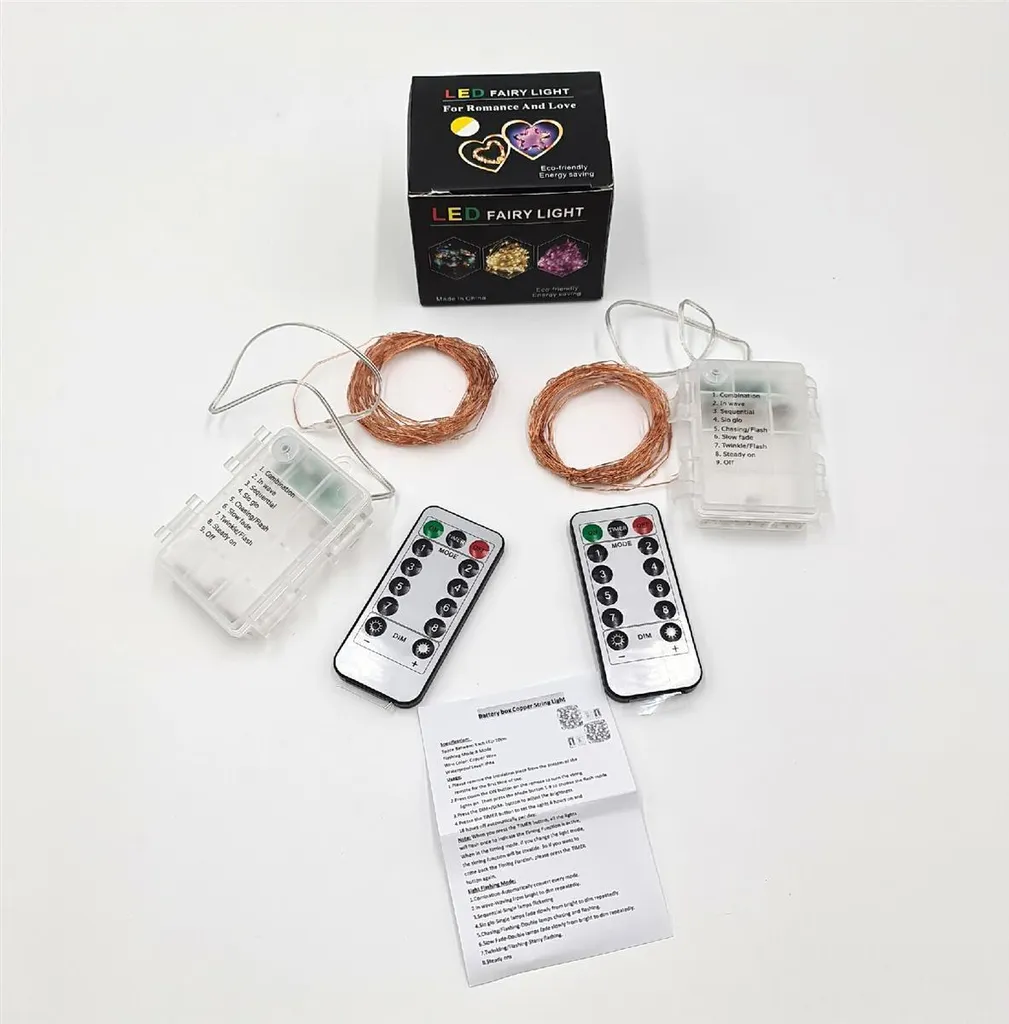Pack 2 Guirlandes Micro Fil d'Argent 50 LED Blanc Chaud 8 Fonctions