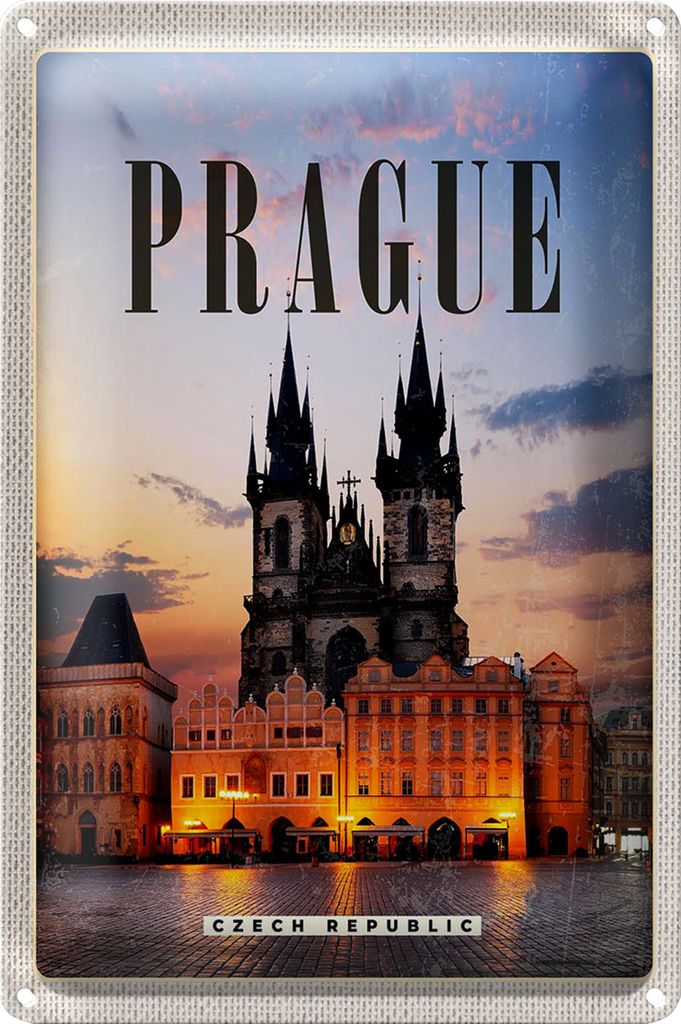 Blechschild Reise 18x12cm Retro Prague Prag Czech Republik