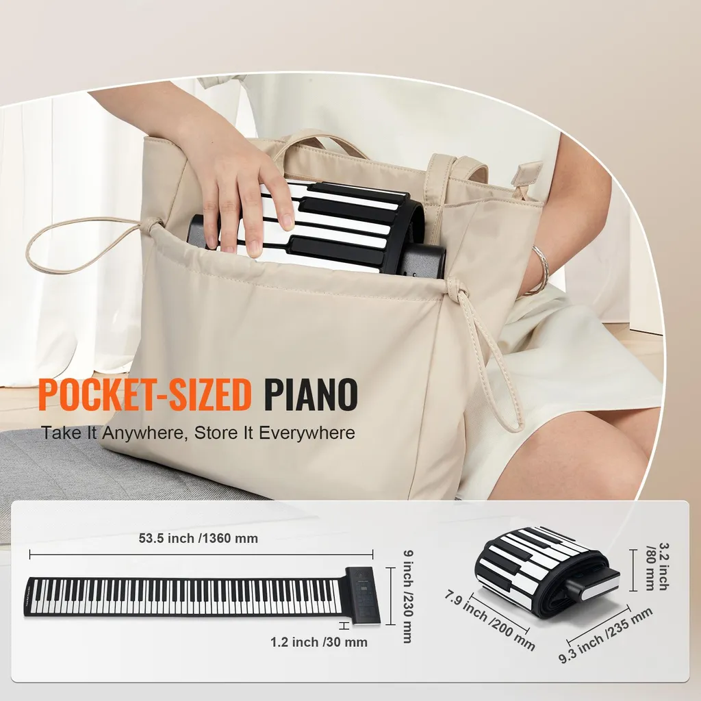 Piano Enroulable Portable avec 88 Touches Souples et 128 Sons Rythmiques