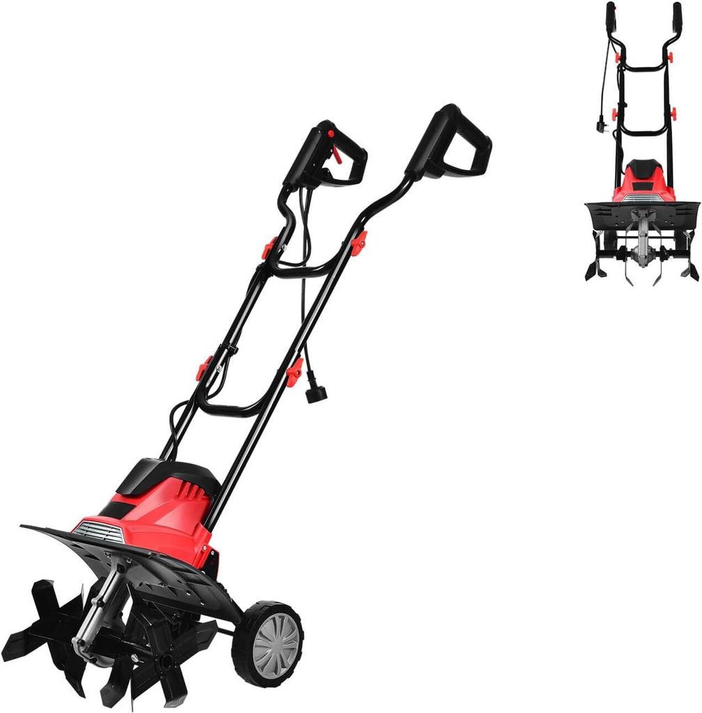 Elektro-Bodenhacke 1200W, 22 cm Arbeitstiefe, 36 cm Arbeitsbreite, Gartenfraese Bodenfraese mit 4 Hackmesser, klappbarer Handgriff, Transportraeder...