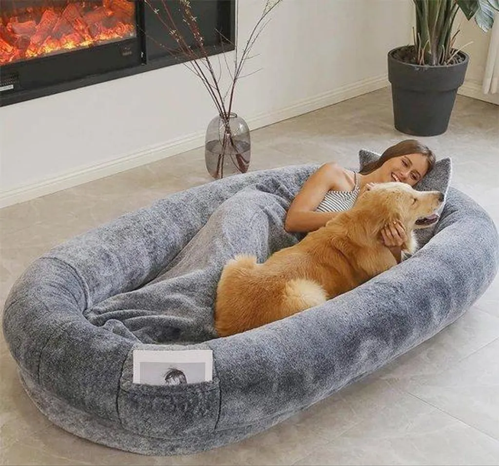 Lit orthopédique pour chien XL 175x100 cm en peluche douce grise