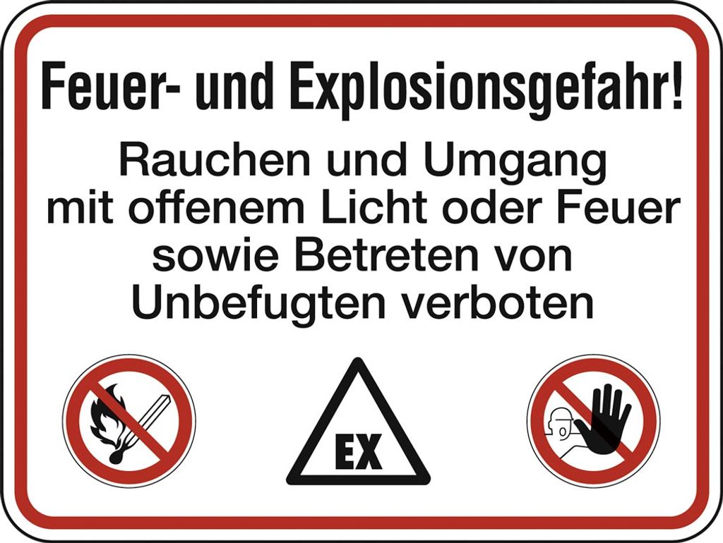 Schild Alu Feuer- u. Explosiongefahr! Rauchen und Umgang mit... 300x400mm