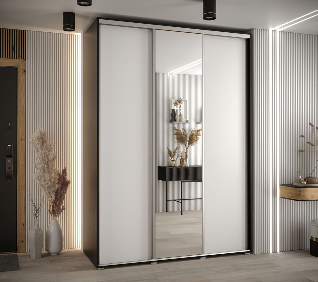 Kleiderschrank ASIRI 3 – 180/60 cm, schwarz/weiß/silber