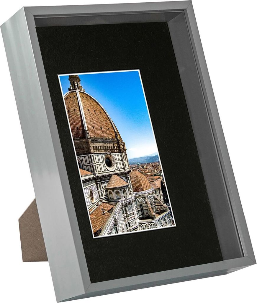 Nicola Spring 3D Deep Box Frame mit A5-Passepartout – A4 (8" x 12") - Grau/Schwarz
