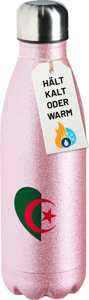Huuraa Trinkflasche Algerien Flagge Herz 500ml Pink Edelstahl Wasserflasche Trinkflasche Geschenkidee
