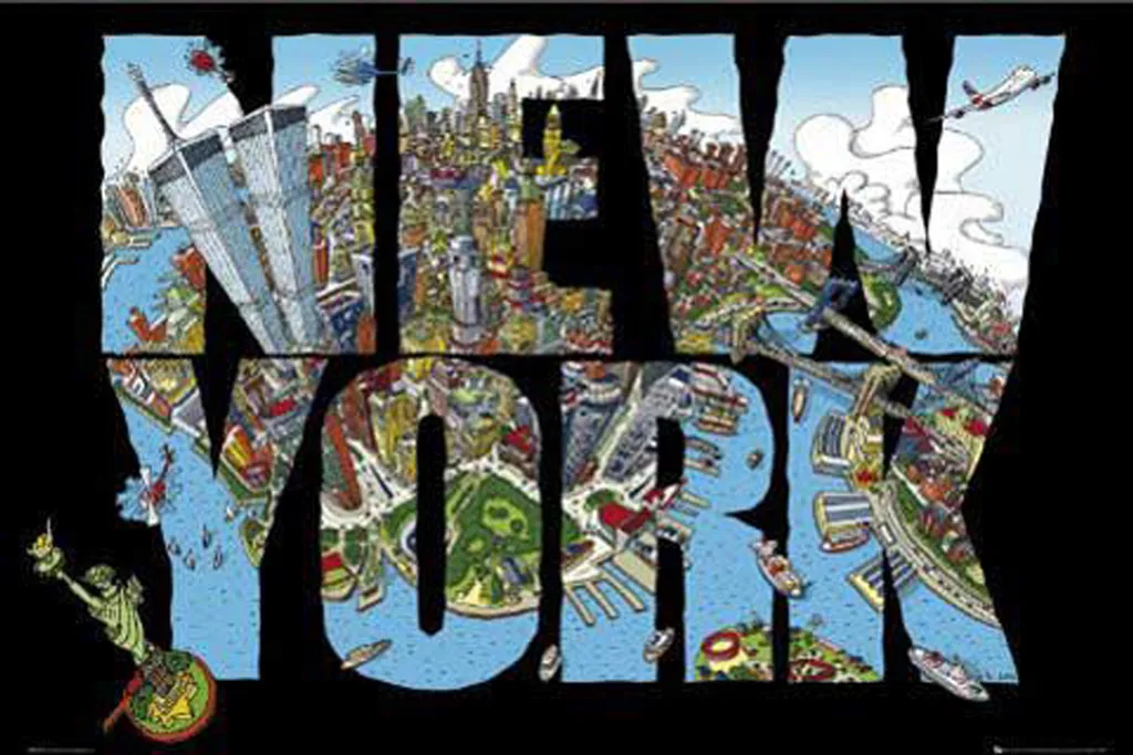 Poster New York Arty Globe Script avec 2 Suspensions en Alu 93,5 cm