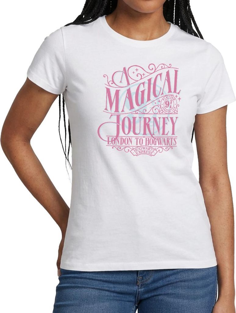 Spreadshirt Harry Potter Gleis 9¾ Design In Rosa & Blau Frauen T-Shirt, S, Weiß