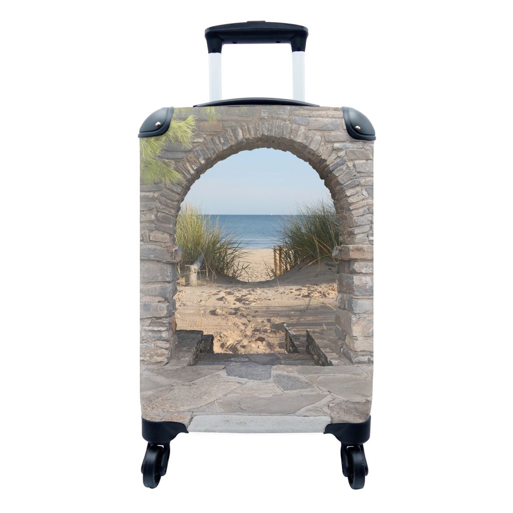 MuchoWow Koffer Handgepäck Trolley Rollkoffer Kleine Reisekoffer mit 4 Rollen - Aussicht - Strand - Düne - Pflanzen - Cabin Size < 55x40x23 cm ...