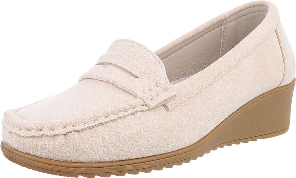 Ital-Design Damen Halbschuhe Mokassins Wildlederoptik Slipper 89319029 Beige Gr. 39