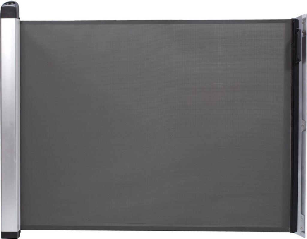A retractable baby gate is shown against a white background.