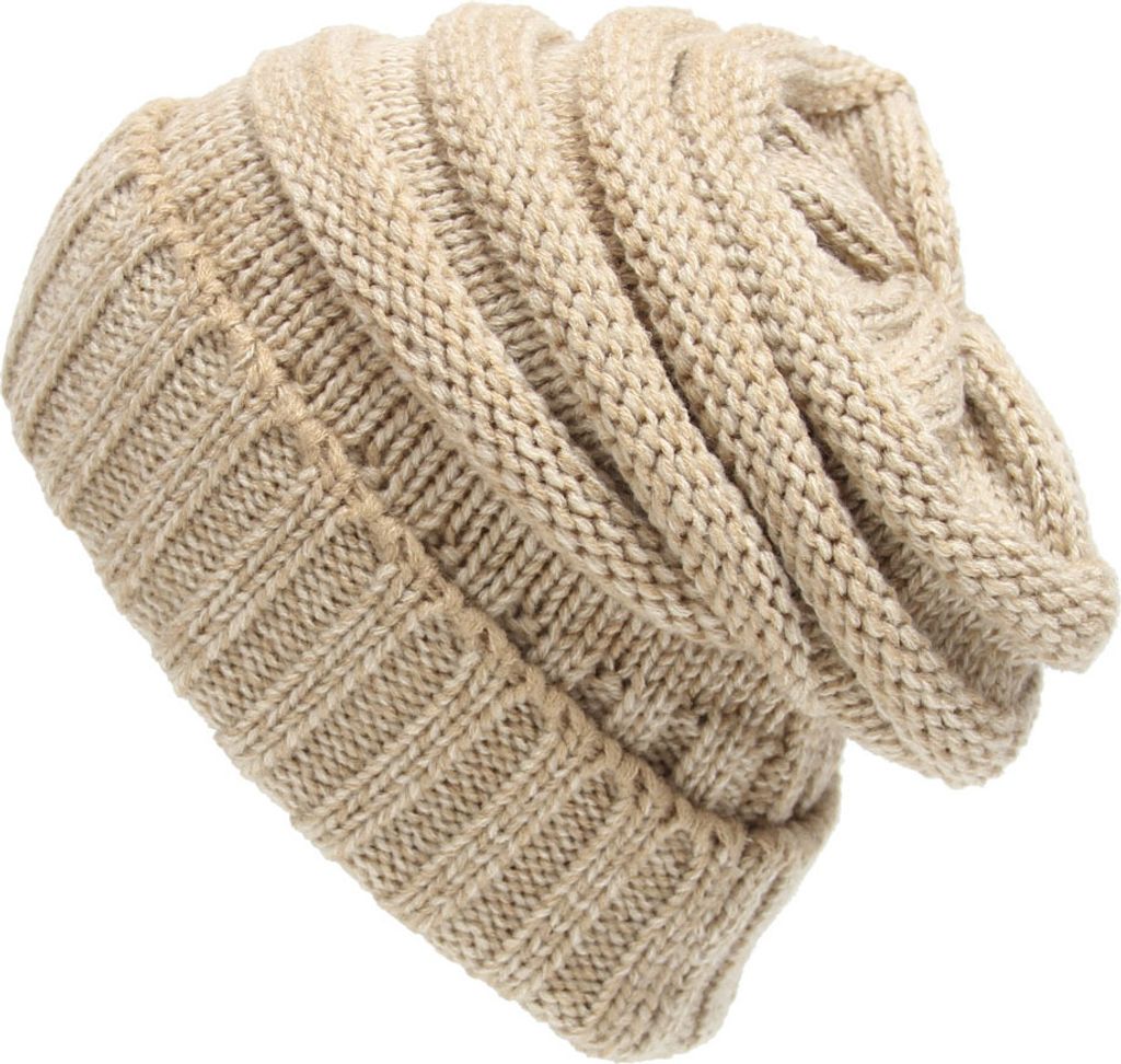 ASKSA Strickmütze Damen Slouch Beanie Mütze Street Style Grobstrick Wintermützen Klassische Weiche Beanie, Creme farben