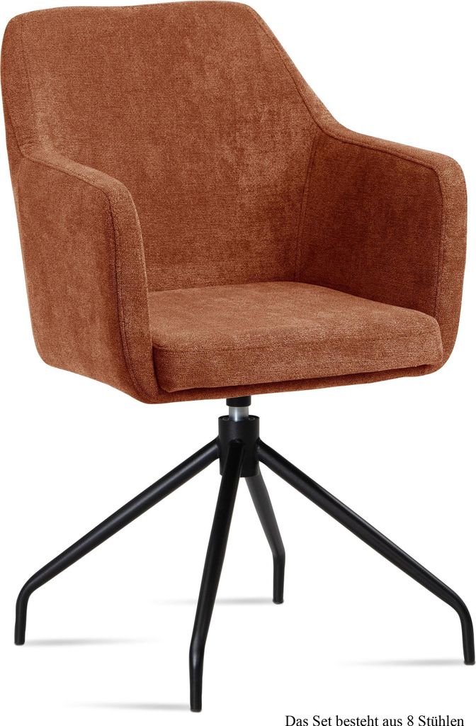 Armlehnstuhl drehbar (8er-Set) Donnie 57x87x60 Schwarz/Cognac
