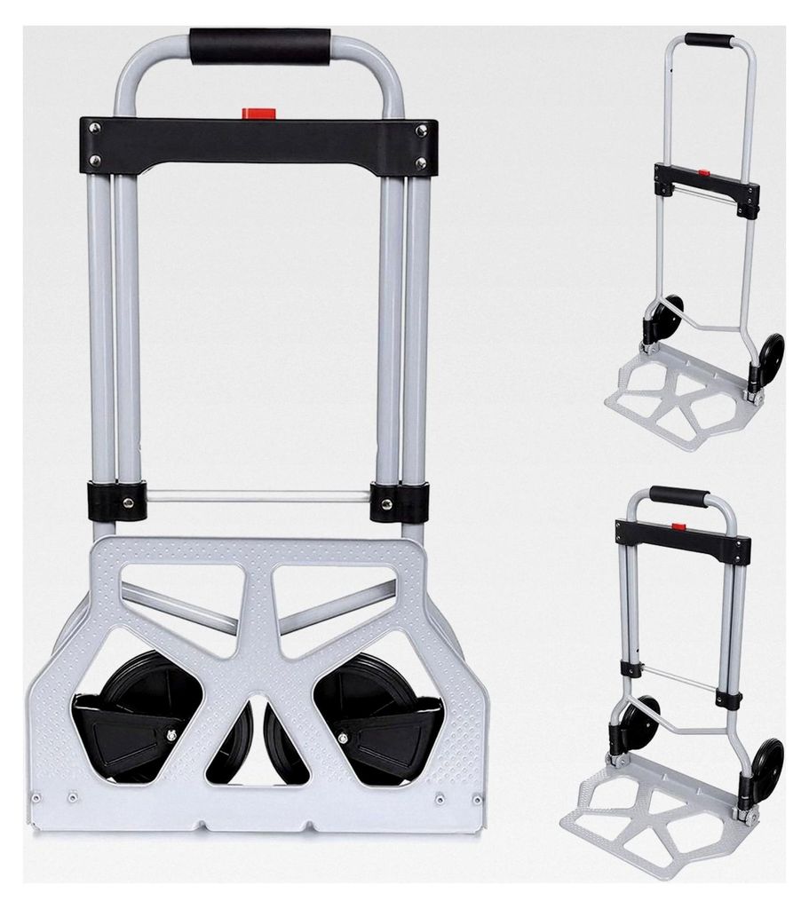 Faltbare Alu Sackkarre, Traglast 100 kg, 2 Räder, mit Teleskopgriff aus Aluminium, Silber